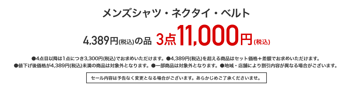 メンズシャツ・ネクタイ・ベルト 4,389円（税込）の品 3点11,000円（税込）