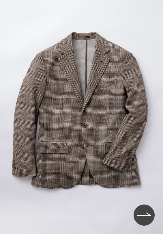 尾州リネン混 エアリーニットジャケット ブラウン マイクロ柄の商品イメージ