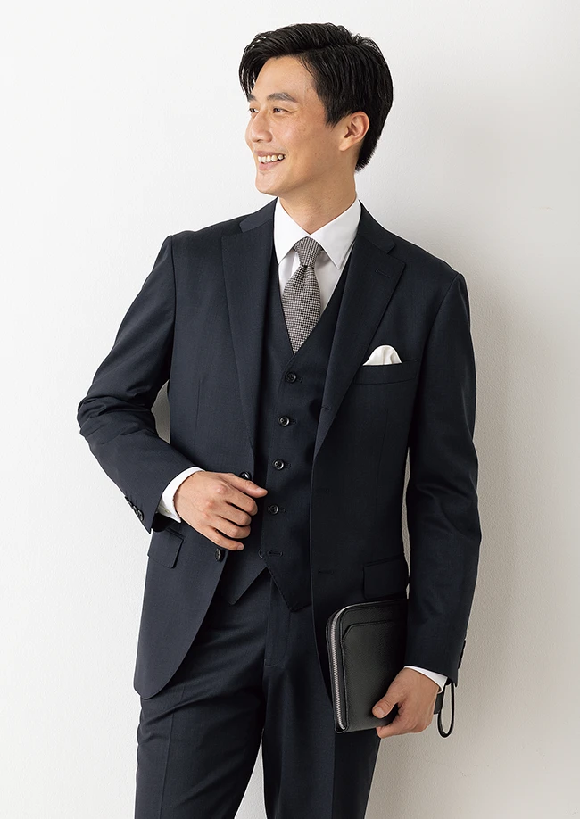ハイクオリティスーツ 紺・織柄 スリーピース
