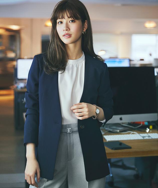 ノーカラーネイビージャケット