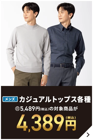 メンズカジュアルトップス各種 自5,489円(税込)の対象商品が4,389円(税込)