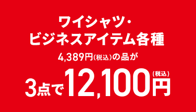 ワイシャツ・ビジネスアイテム各種 4,389円(税込)の品が3点で12,100円(税込)
