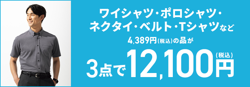 ワイシャツ・ポロシャツ・ネクタイ・ベルト・Tシャツなど 4,389円(税込)の品が3点で12.100円(税込)