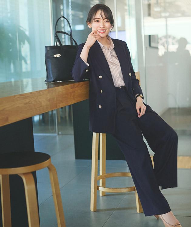 ダブルブレストジャケット×ワイドパンツ