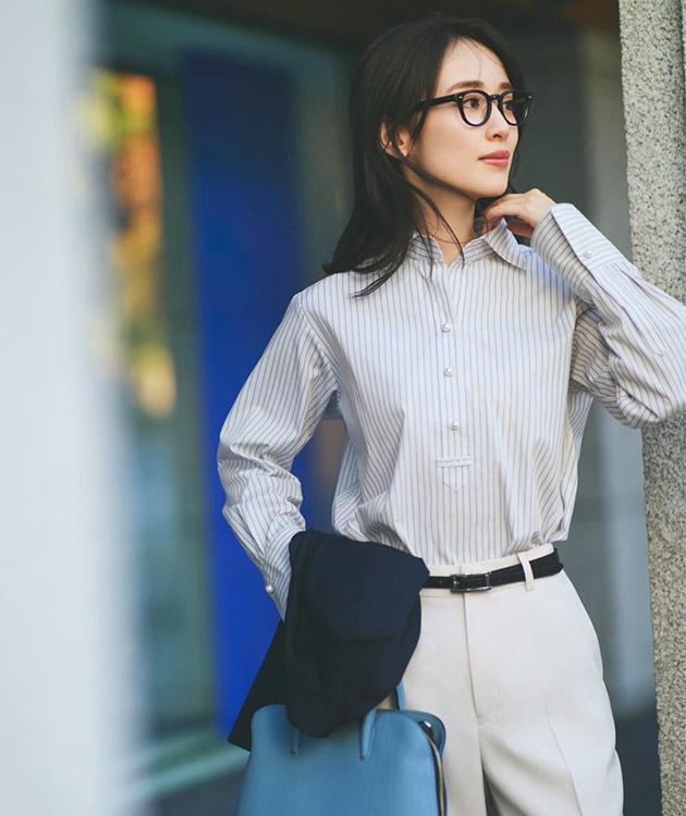 Skipper Shirt ボーイッシュなストライプにパールボタンが小粋