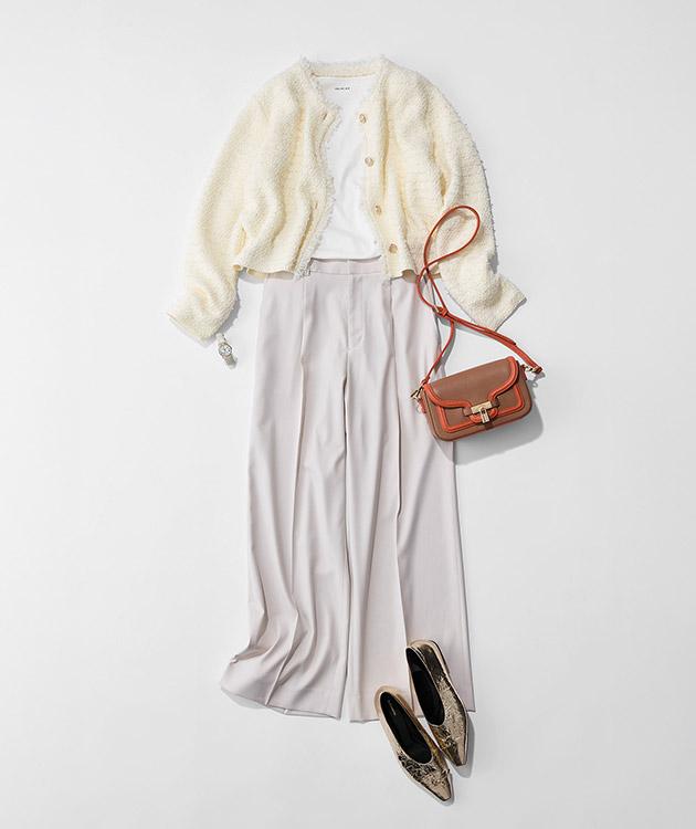 休日はコラボパンツを着回し オフホワイトのパンツをワントーンで春らしく着たい！