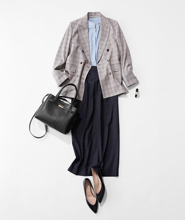 クライアント訪問はジャケットを着回し ×ロングスカートで先輩らしい余裕と格を