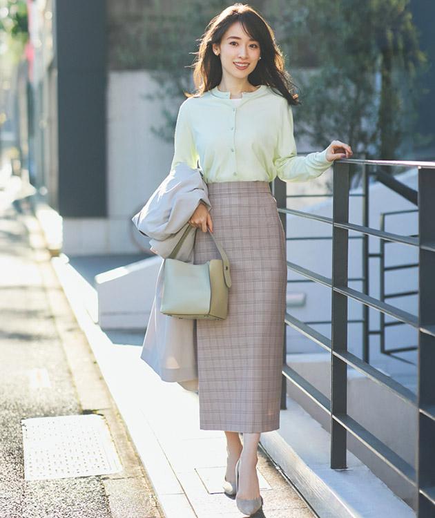まろやかグレージュのチェック柄は×ミントグリーンで親近感を