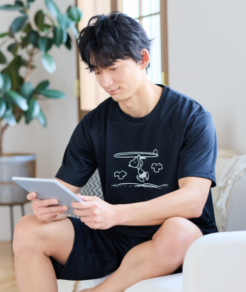 リカバリーケアプラス ルームウェア メッシュ半袖＆ハーフパンツ PEANUTSデザイン