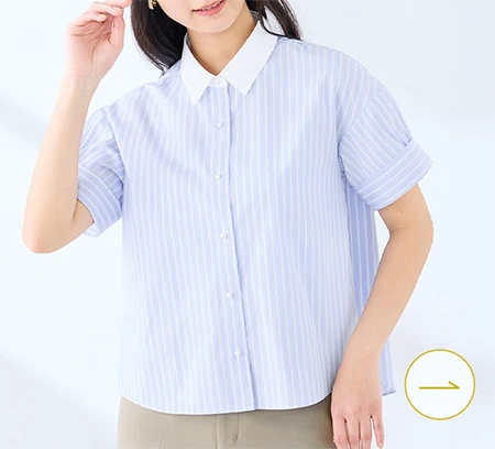 さらっとバンブー バンブーレーヨン短丈クレリックシャツ 半袖 ブルー