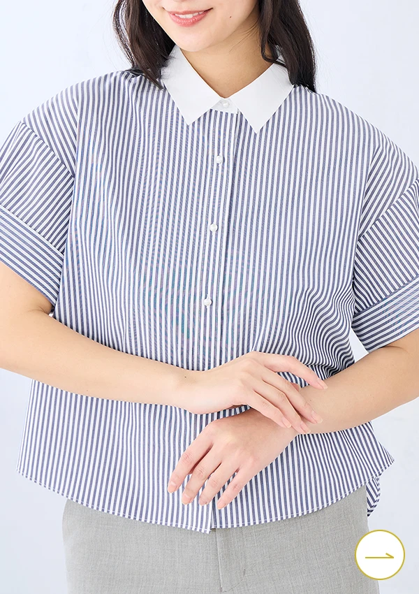 さらっとバンブー バンブーレーヨン短丈クレリックシャツ 半袖 紺