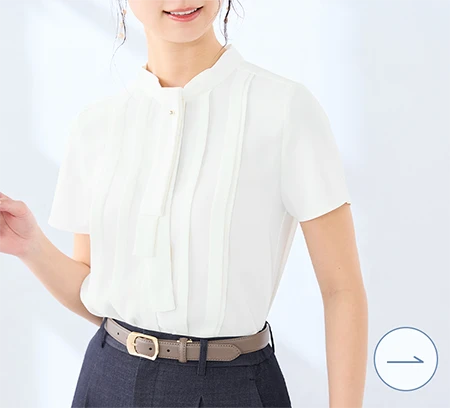 ミネラルテックス ボウタイブラウス 半袖 白