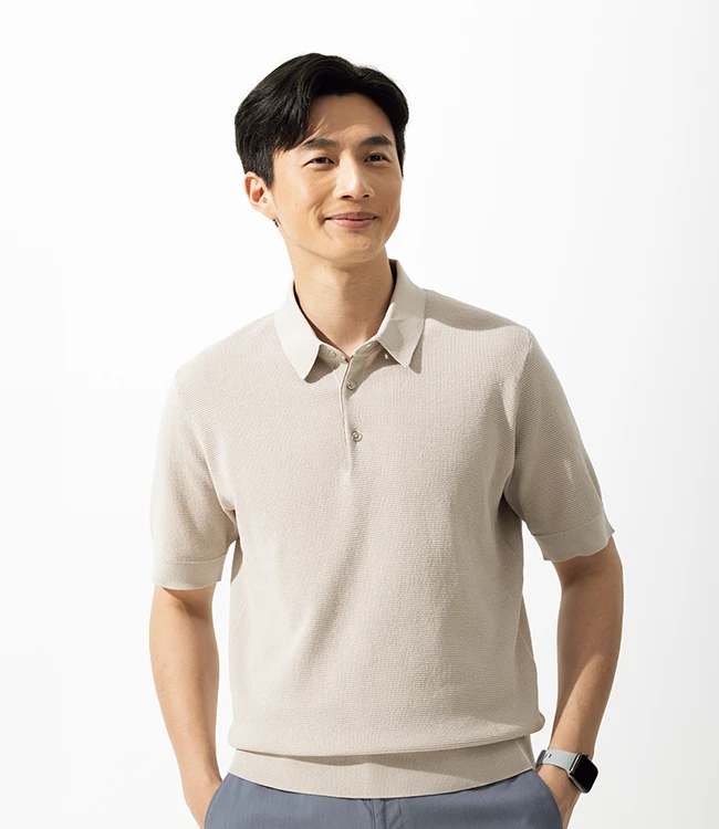 スーツ屋の仕立てたポロシャツの着用画像