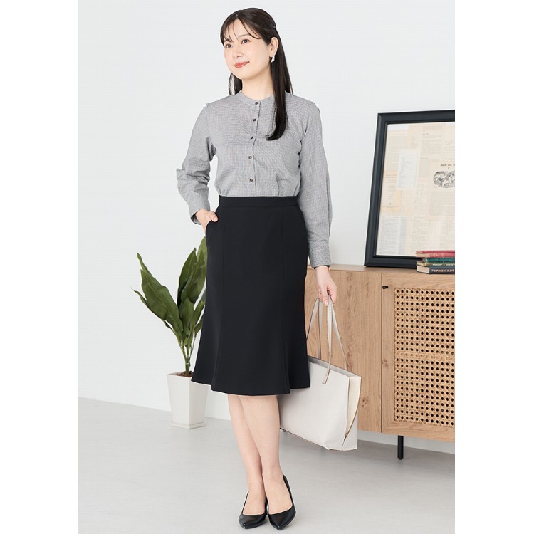 美品 ICB 千鳥格子シャツ バンドカラー XL 黒×白 美品 ICB 千鳥格子シャツ バンドカラー XL 黒×白