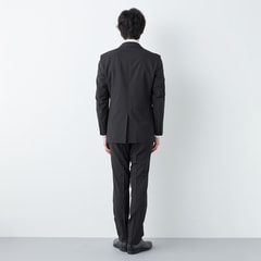 リサイクル素材使用 洗える ストレッチスーツ 黒ストライプ