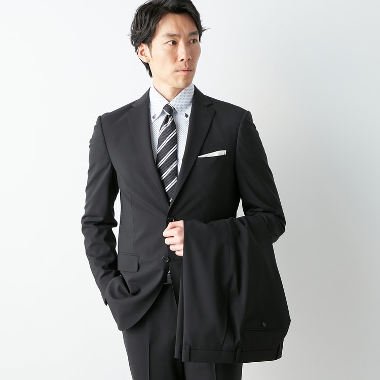 パニ AOKI スーツLES MUES E7 サイズワイシャツ4L サイズ ビジネスから就活まで】黒無地 洗えるストレッチ 2パンツスーツ LES