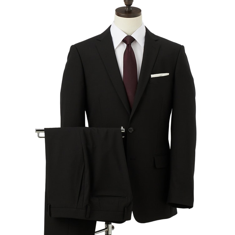 ビジネスから就活まで】黒無地 上質ストレッチスーツ MAJI スリム 別売