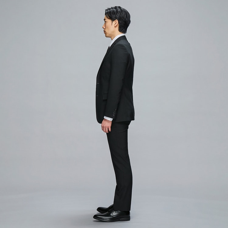 maiスーツ ☆就活スーツ 黒スーツ ビジネスから就活まで】黒無地 上質ストレッチスーツ MAJI スリム 別売