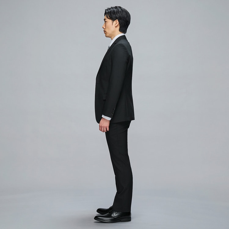 ビジネスから就活まで】黒無地 上質ストレッチ 2パンツスーツ MAJI