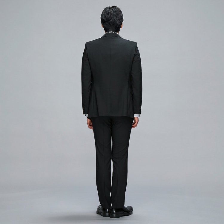 ビジネスから就活まで】黒無地 上質ストレッチ 2パンツスーツ MAJI