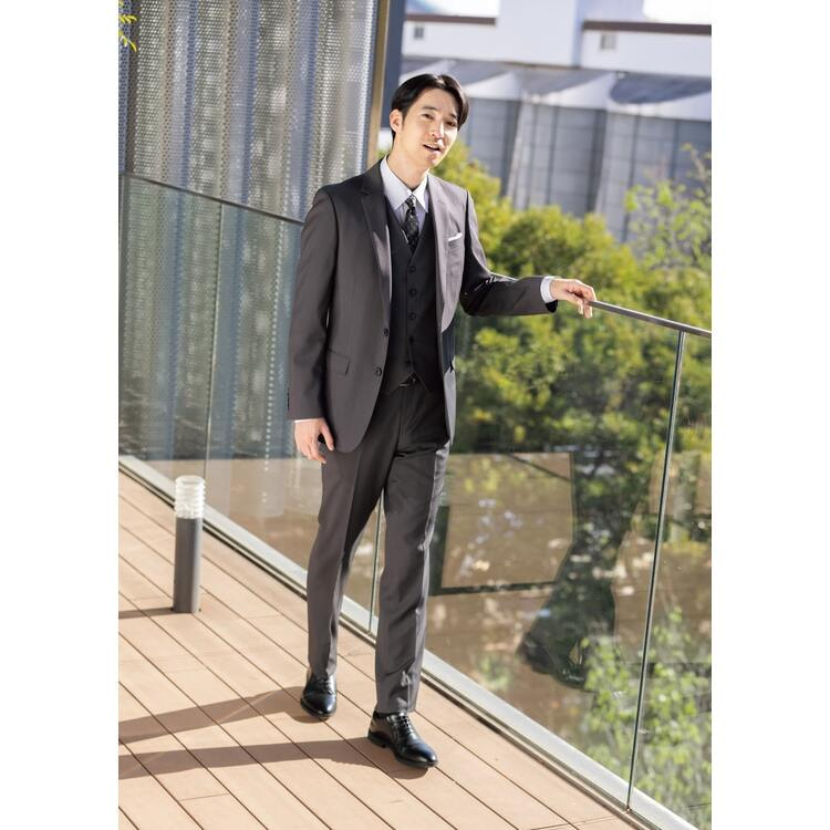 上質ストレッチスーツ ミディアムグレーピンヘッド MAJI スリム 別売