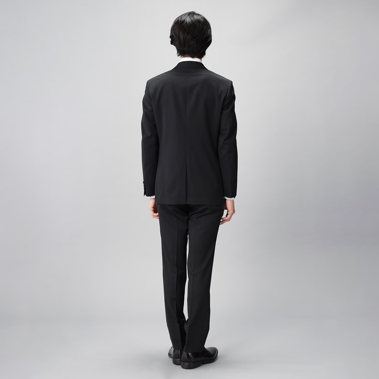 【CM着用商品】【ビジネスから就活まで】黒無地 洗える ストレッチスーツ LES MUES スリム 別売ベストあり