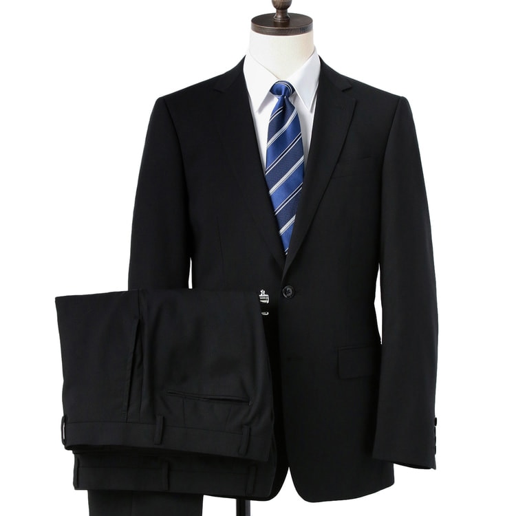 ビジネスから就活まで】はっ水 黒無地 ストレッチ 2パンツスーツ MAJI  