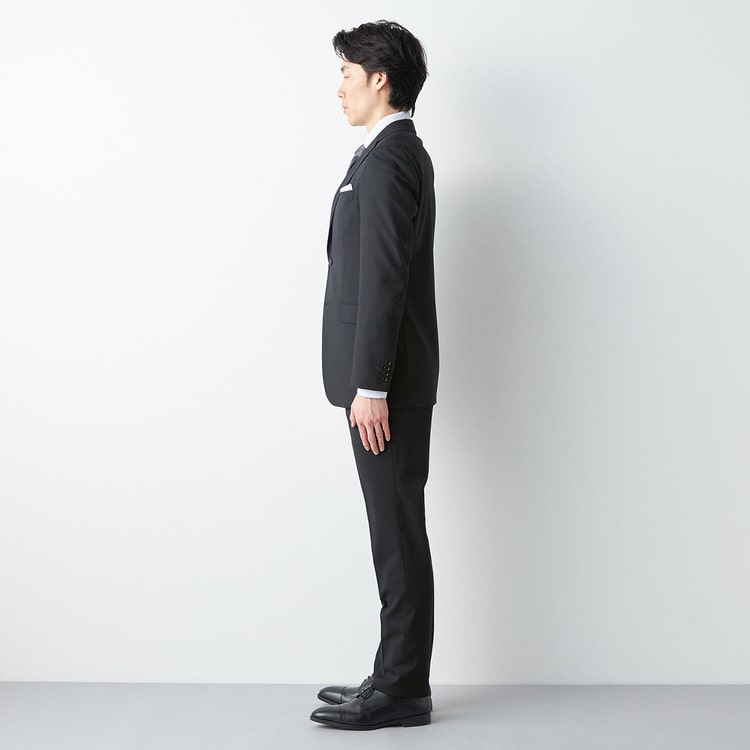 リサイクル素材使用 ウールブレンドストレッチスーツ 黒織柄