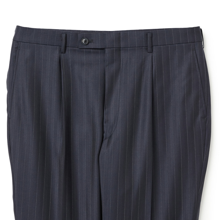 特価】【WEB限定商品】日本製 REDA 上質ウールスーツ 紺ストライプ