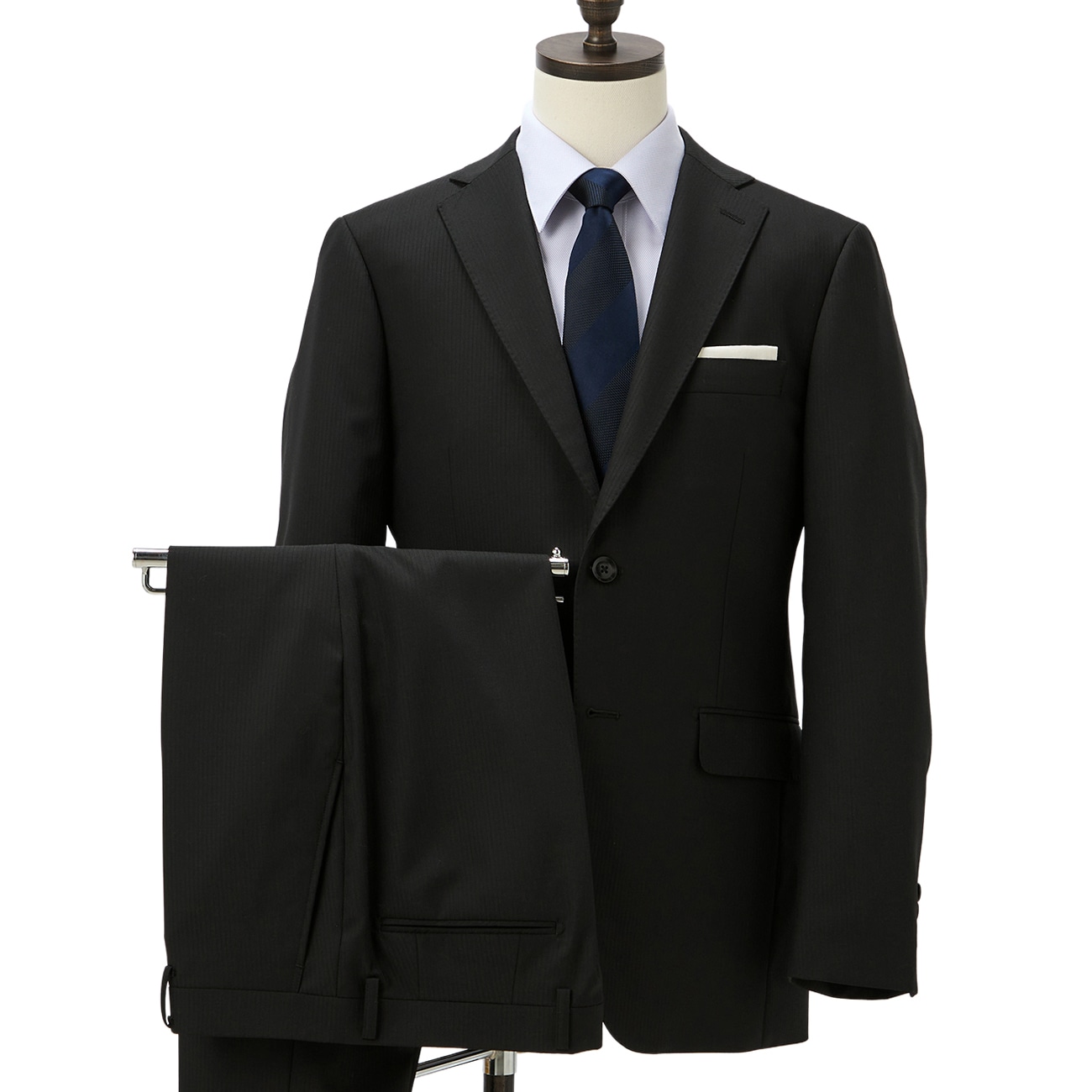 【特価】【WEB限定商品】上質ウールブレンドスーツ 黒織柄ストライプ LES MUES ブリティッシュスリム