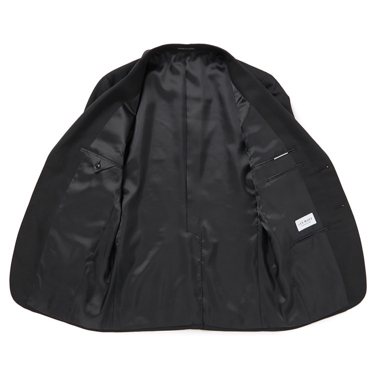 WEB限定商品】日本製 上質ウールブレンドスーツ 黒織柄ストライプ LES
