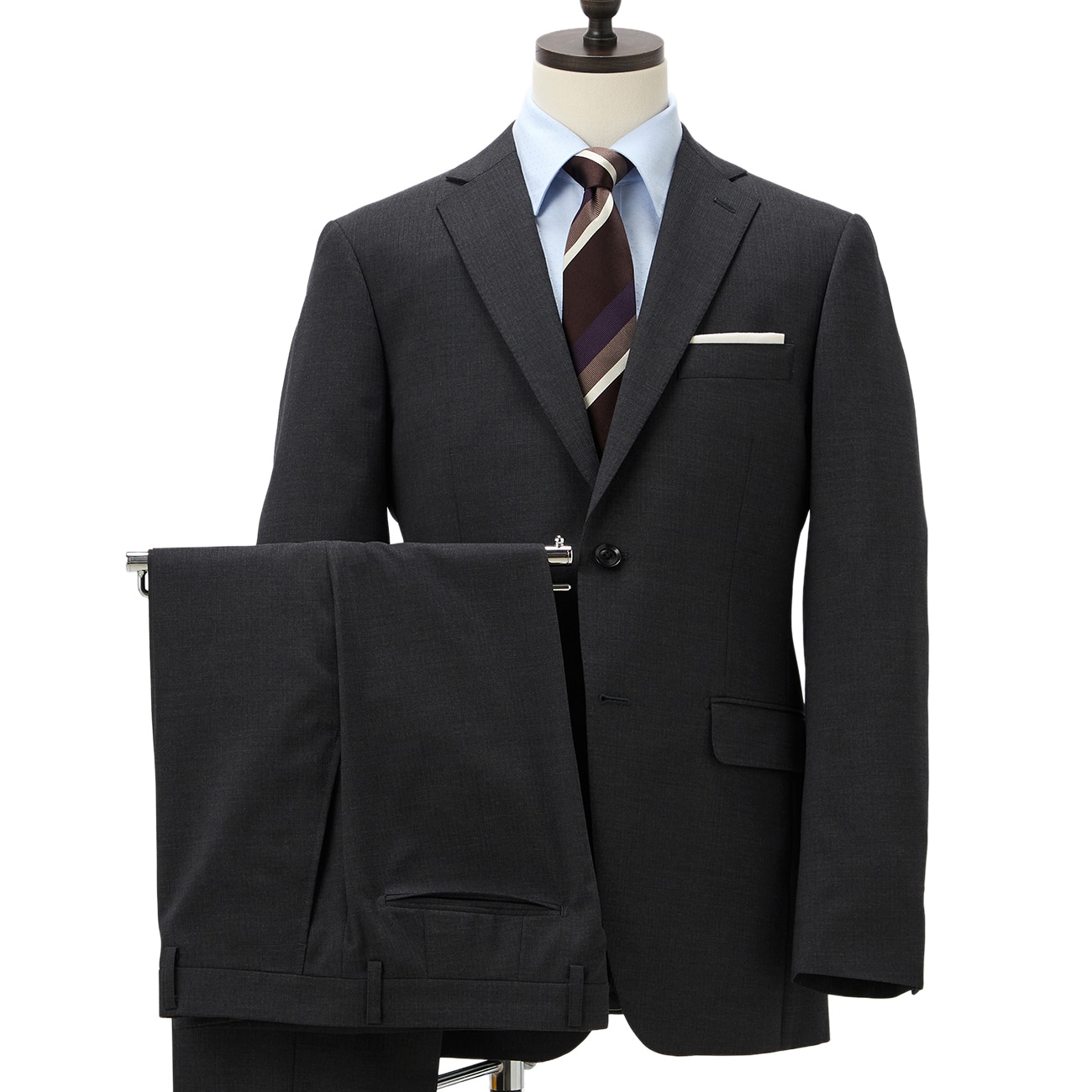 【WEB限定商品】上質ウールブレンドスーツ チャコールグレー織柄ストライプ LES MUES ブリティッシュスリム 【WEB限定商品】上質ウールブレンドスーツ チャコールグレー織柄ストライプ LES MUES ブリティッシュスリム