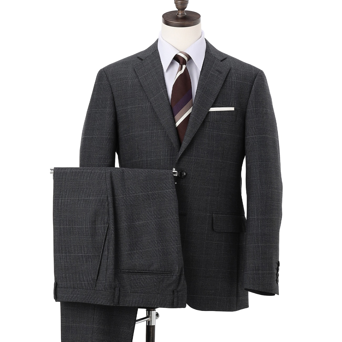 【WEB限定商品】上質ウールブレンドスーツ ミディアムグレーチェック LES MUES ブリティッシュスリム 【WEB限定商品】上質ウールブレンドスーツ ミディアムグレーチェック LES MUES ブリティッシュスリム