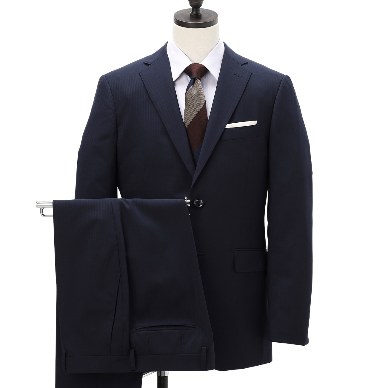 AVONHOUSE紺グレーストライプ ウール・カシミアシングル3釦96A-7 特価】【WEB限定商品】日本製 上質ウールブレンドスーツ 紺 織柄