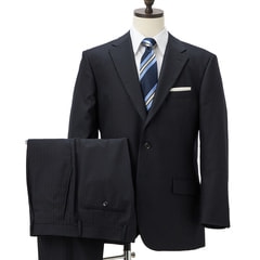 特価】【WEB限定商品】日本製 上質ウールブレンドスーツ 紺ストライプ