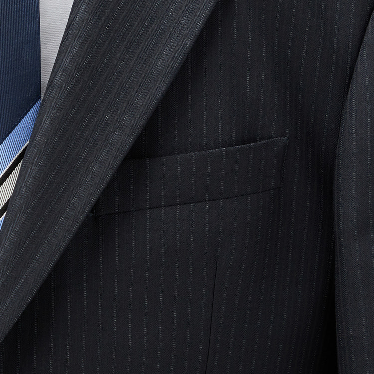 WEB限定商品】日本製 上質ウールブレンドスーツ 紺ストライプ LES MUE