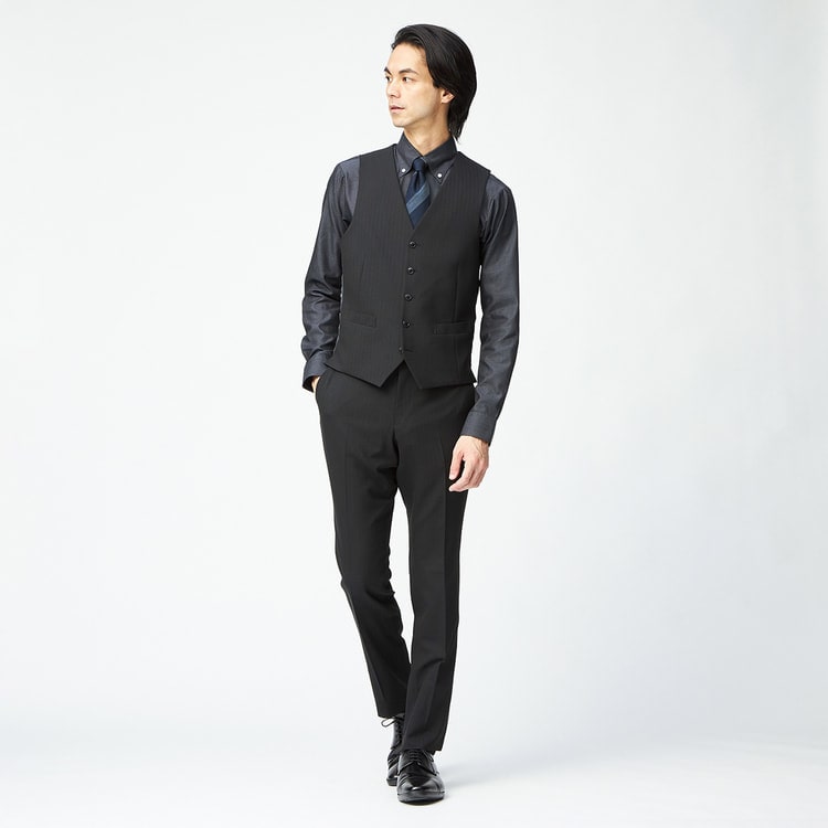 洗える ストレッチ スリーピーススーツ 黒 JOURNAL WORKS スリム【AOKI 