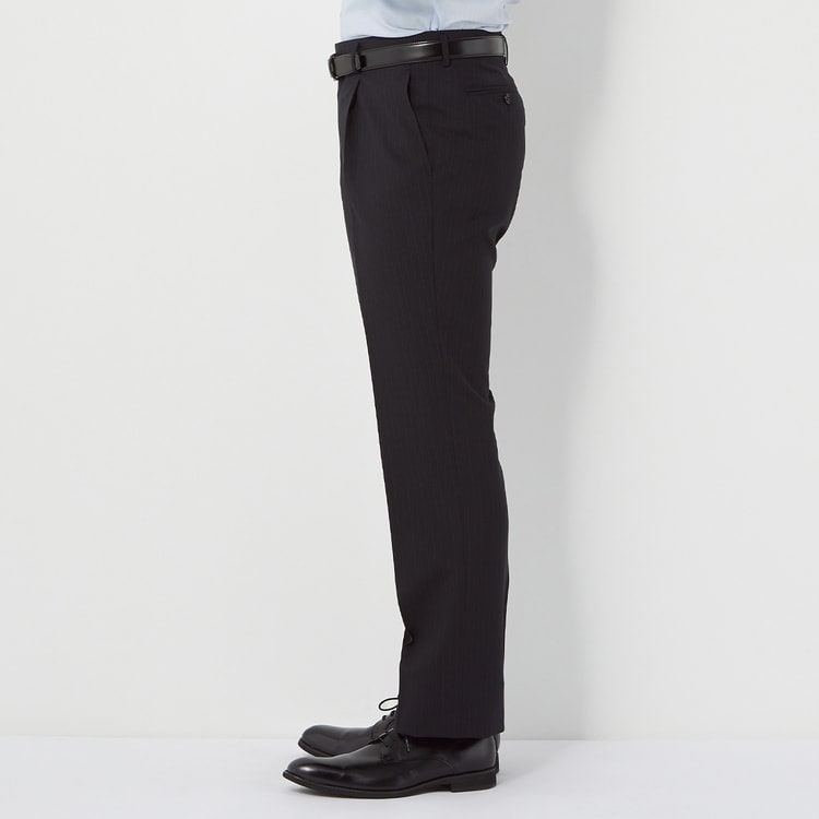 週末限定お値下スライディングスーツ feet ASSLED正規品ブラック 特価】【WEB限定商品】洗える ストレッチ スーツ 黒ストライプ JOURNA