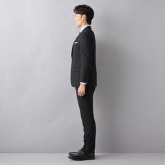 WEB限定商品】シルク混ストレッチスーツ 黒織柄ストライプ