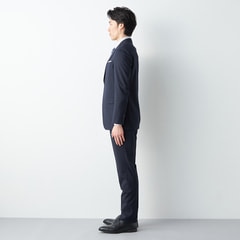 美品✨LES MUES パンツスーツ プレシャスストレッチ ストライプ ウール混 リサイクル素材使用 ウールブレンドストレッチスーツ 紺織柄
