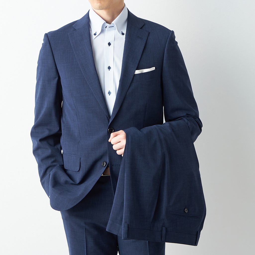 エアクールスーツ 洗える 2パンツ 紺チェック JOURNAL WORKS スリム
