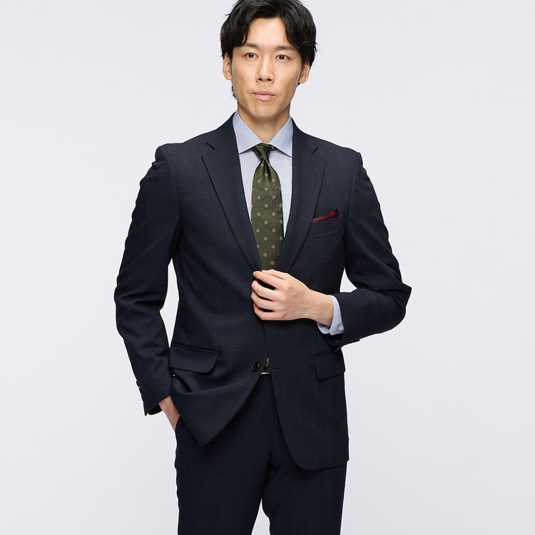 洗えるコンフォートスーツ 紺ウィンドウペン JOURNAL WORKS スリム