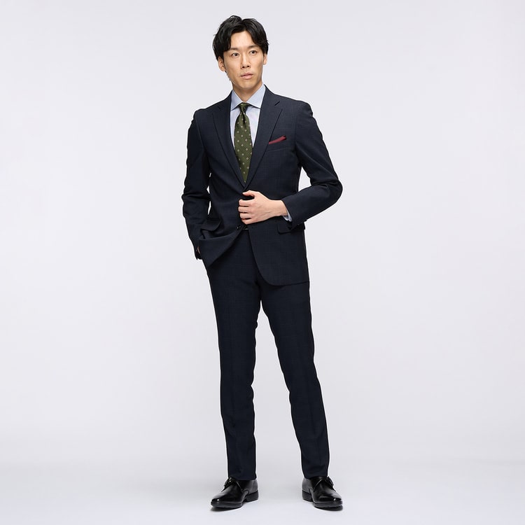 洗えるコンフォートスーツ 紺ウィンドウペン JOURNAL WORKS スリム