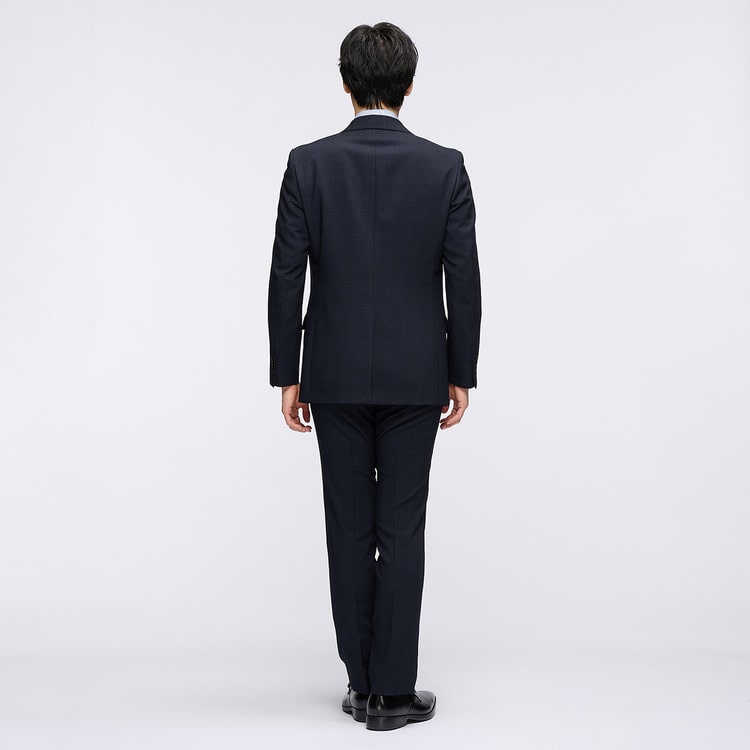 洗えるコンフォートスーツ 紺ウィンドウペン JOURNAL WORKS スリム