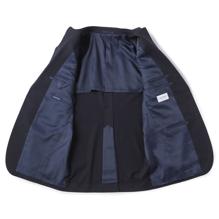 【未使用に近い】LES MUES 1釦 3ピース ストレッチ セットアップ 濃紺 ビジネスから就活まで】紺無地 洗えるストレッチスーツ LES MUES