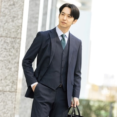 【美品】AOKI LES MUES スリーピース スーツ コンフォートスーツ スリーピース 紺無地 LES MUES ブリティッシュ