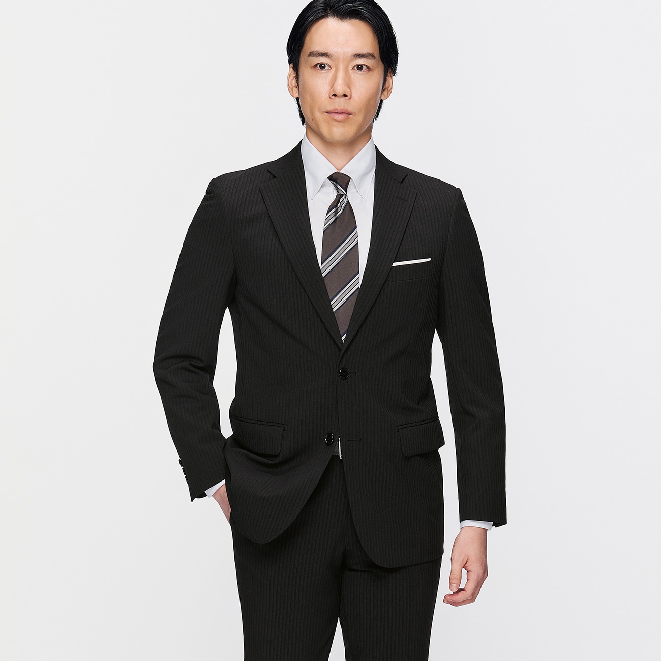 洗えるスーツ 黒ストライプ JOURNAL WORKS スリム 洗えるスーツ 黒ストライプ JOURNAL WORKS スリム
