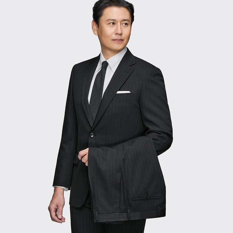 専用Y4新品未使用！オフィス定番ブラック2パンツスーツ！ウォッシャブル！ AOYAMA 【洋服の青山】メンズ スーツ オールシーズン用 ブラック系