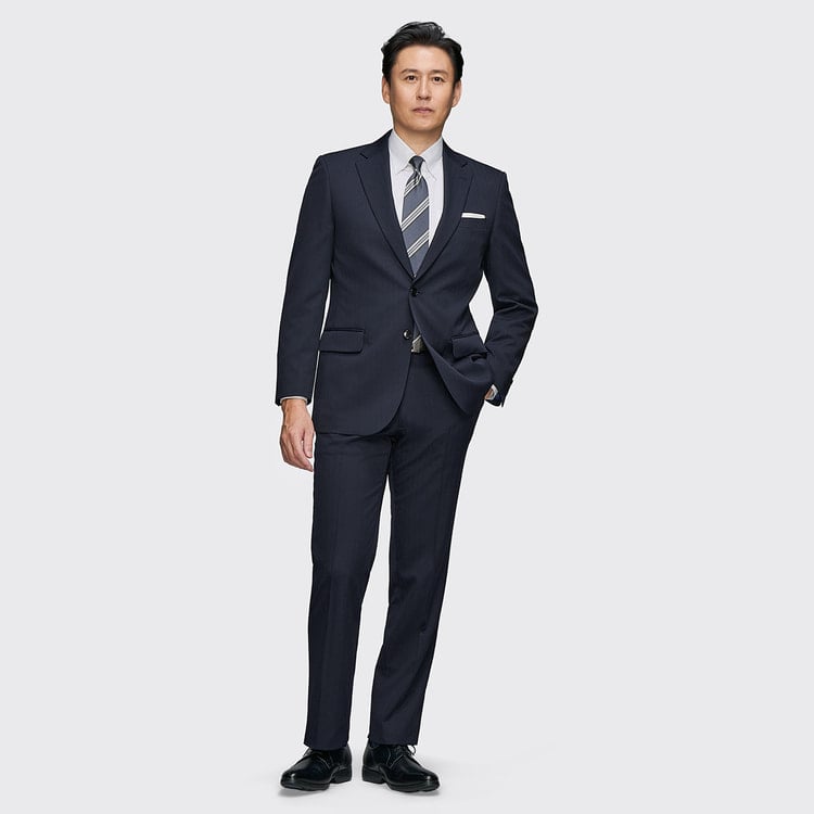 新品、未使用／アオキ ウォッシャブルパンツスーツ 洗えるコンフォートスーツ 2パンツ グレーシャドーストライプ LES MUES