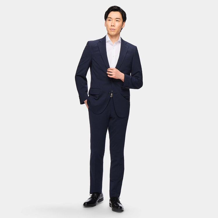 洗える エアクールスーツ 2パンツ 紺 無地調 JOURNAL WORKS スリ